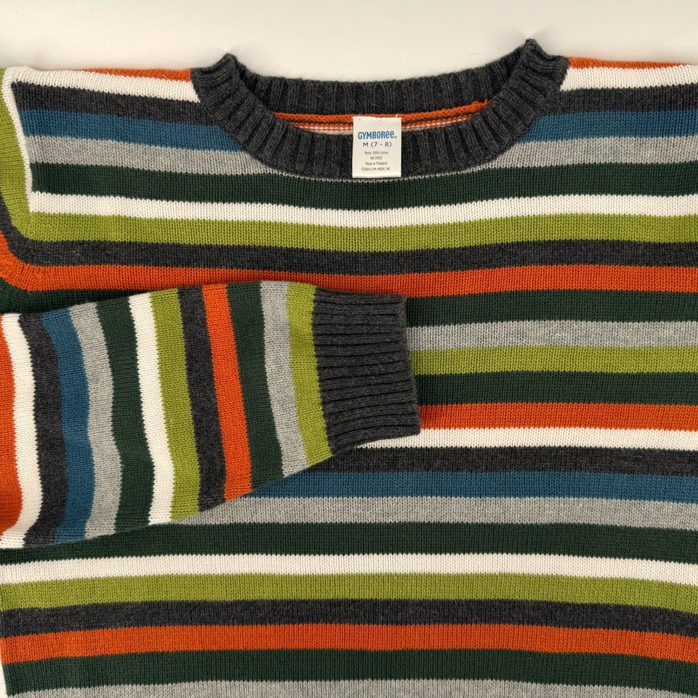 Gymboree Sweater Boys Medium 7-8 Multi Color Striped Cotton‎ Crewneck Pullover